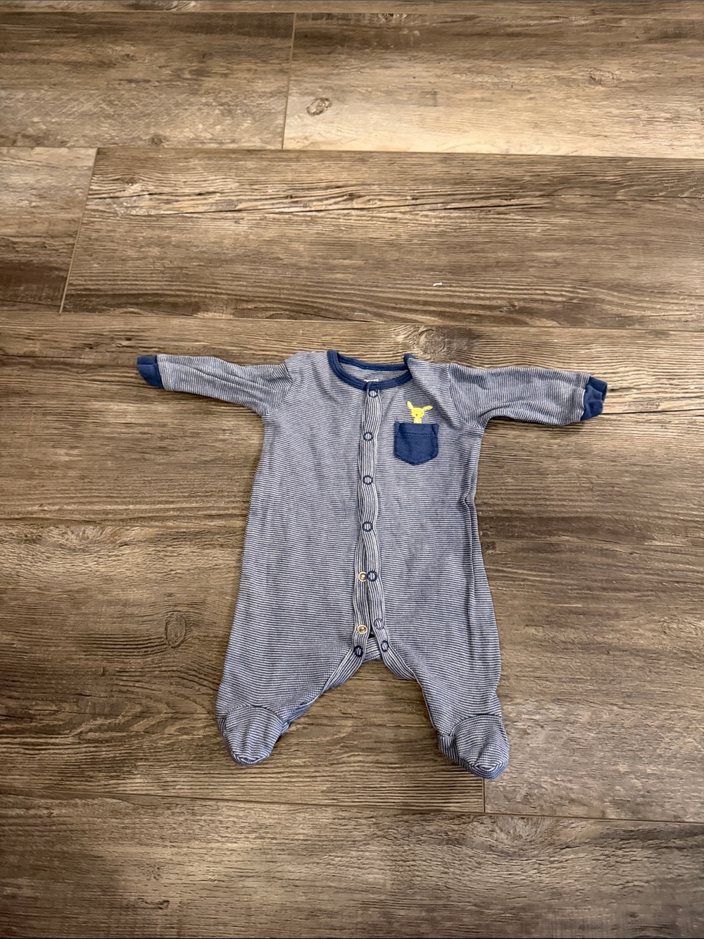 George Soft Blue Stripe Baby One-Piece with Pocket Detail